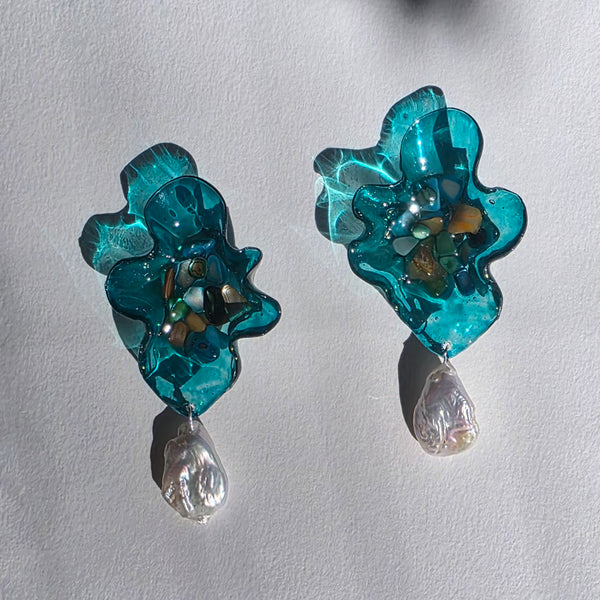 Aros Abstracción marina con perlas barrocas