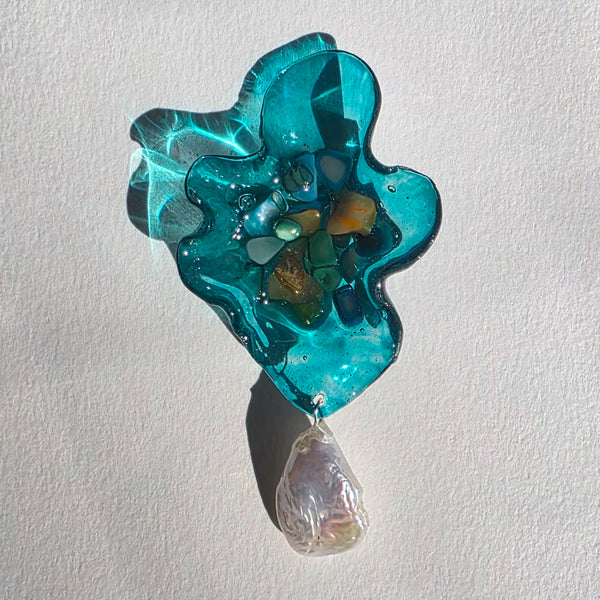 Aros Abstracción marina con perlas barrocas