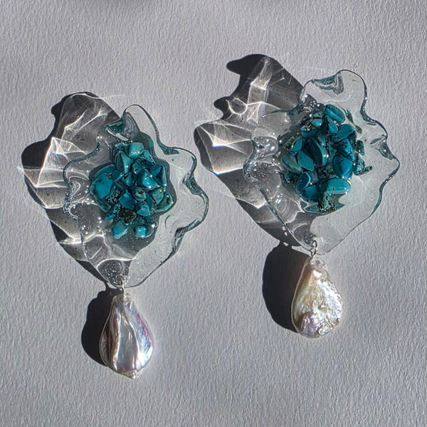 Aros Abstracción marina con perlas barrocas