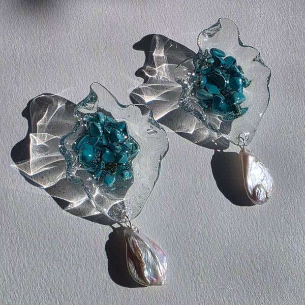 Aros Abstracción marina con perlas barrocas