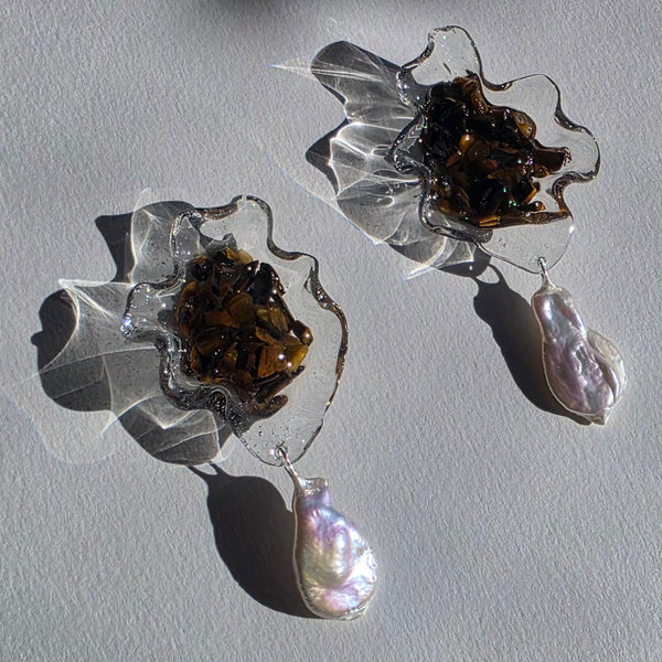 Aros Abstracción marina con perlas barrocas