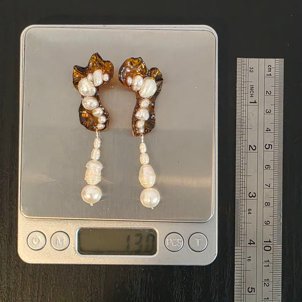 Aros Gesto orgánico con perlas colgantes