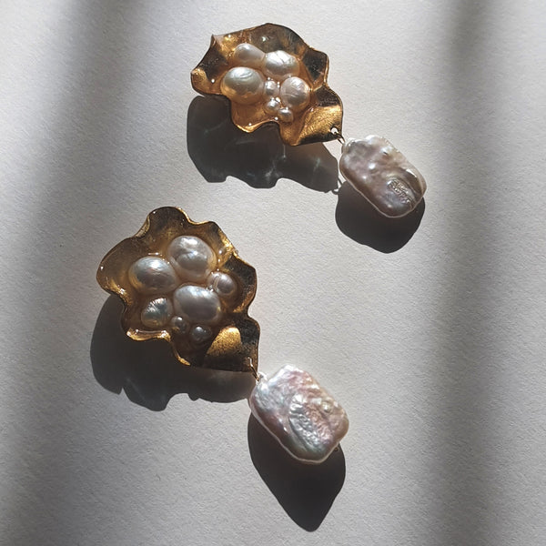 Aros Abstracción marina con perlas barrocas