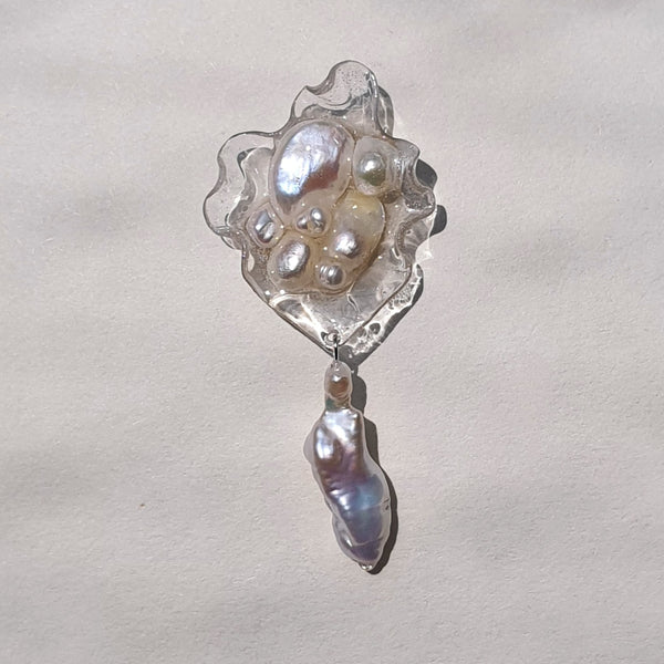 Aros abstracción marina con perlas barrocas