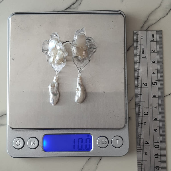 Aros abstracción marina con perlas barrocas