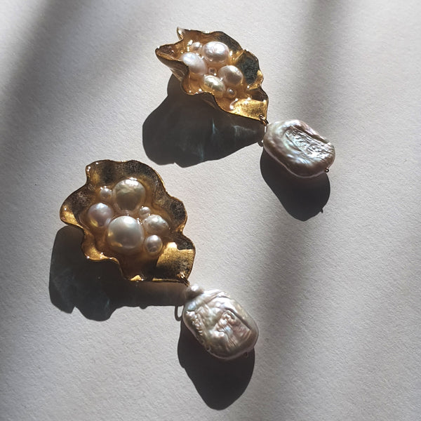 Aros Abstracción Marina con perlas barrocas
