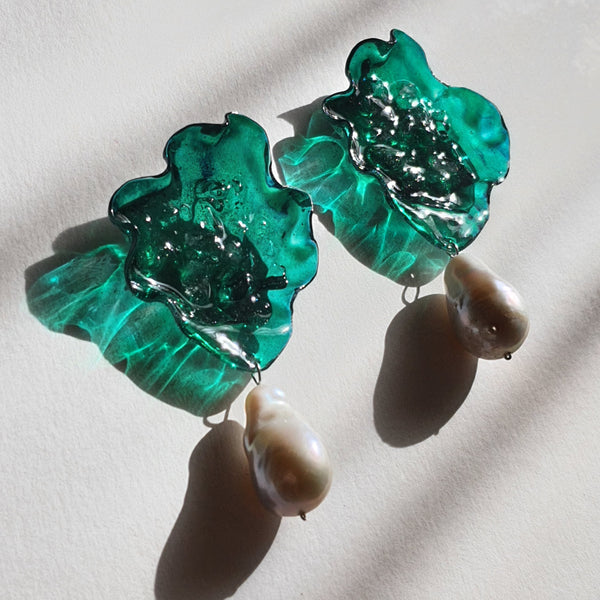 Aros Abstracción marina con perlas barrocas