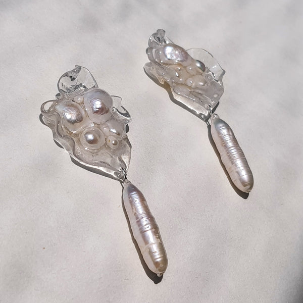 Aros Abstracción marina con perlas barrocas